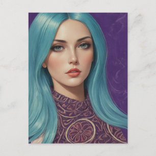 Blue Hair AI Kunst aus meiner eigenen Mischmediens Postkarte