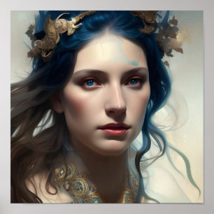 Blue Hair Blue Eyes Hochfantasy Poster