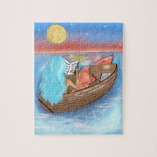 Blue Hair Mermaid Reading auf einem Bootspuzzle Puzzle
