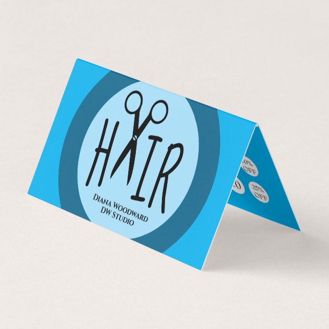 Blue Hairdressers Falted Business Loyalty Card Visitenkarten (Vorderseite)