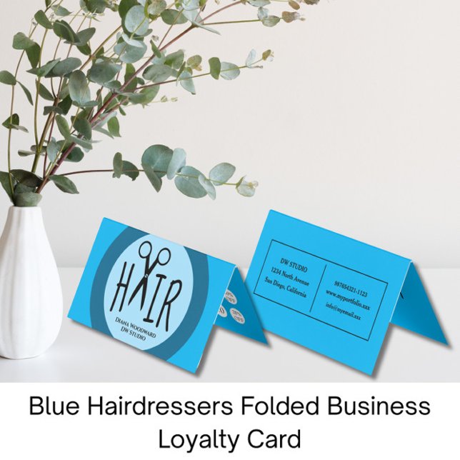 Blue Hairdressers Falted Business Loyalty Card Visitenkarten (Von Creator hochgeladen)