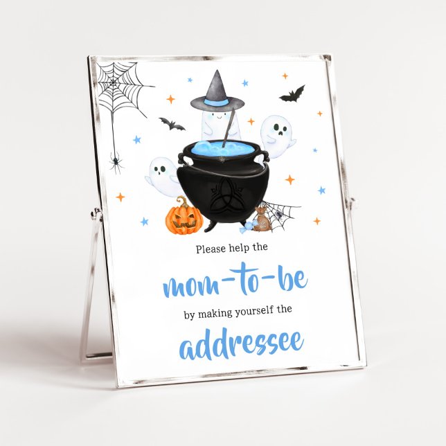 Blue Halloween Baby ist die Brewing Envelope Stati Poster (Baby is Brewing Baby Shower Envelope Station Sign)