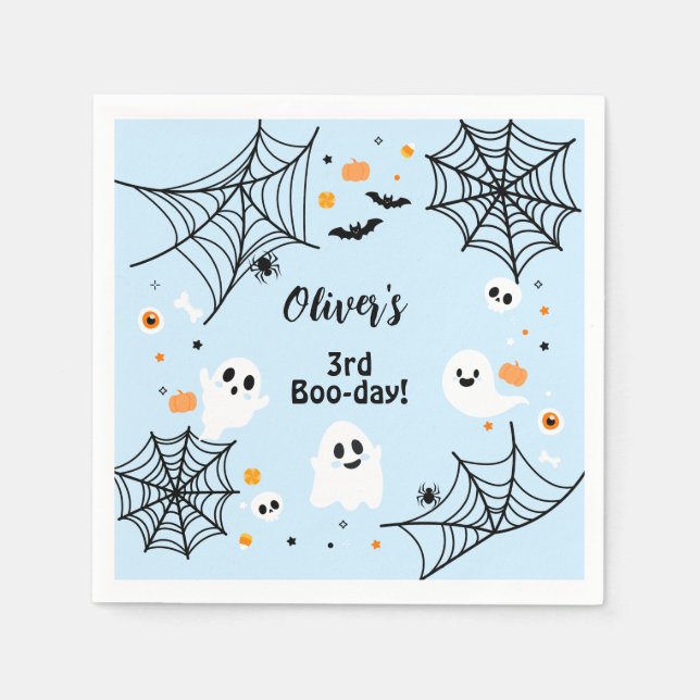 Blue Halloween Cute Ghost Boo-Day Party Serviette (Vorderseite)