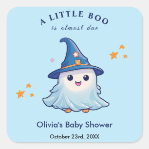 Blue Halloween eine kleine Boo Baby-Dusche Quadratischer Aufkleber