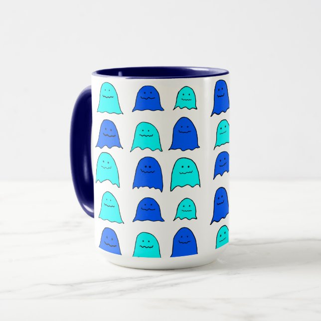 Blue Halloween Ghosts Tasse (Vorderseite Links)
