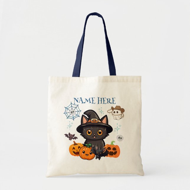 Blue Halloween Kitty Hexe Candy Tote Bag Tragetasche (Vorne)