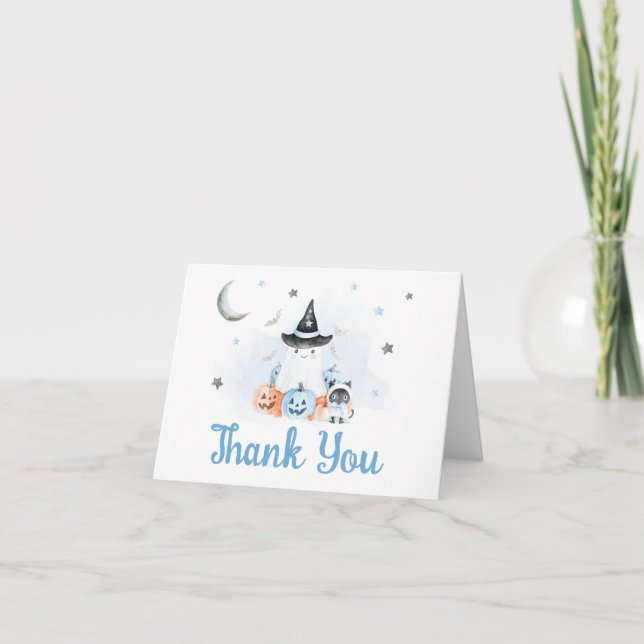 Blue Halloween Little Boo Baby Dusche Dankeskarte (Vorderseite)