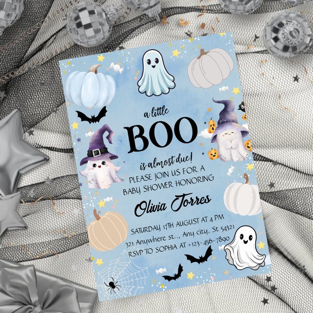 Blue Halloween Little Boo Baby Shower Einladung (Von Creator hochgeladen)