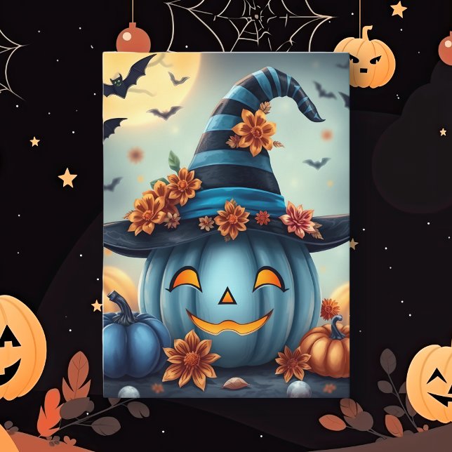 Blue Halloween Pumpkin Jack-o-lantern Karte (Von Creator hochgeladen)