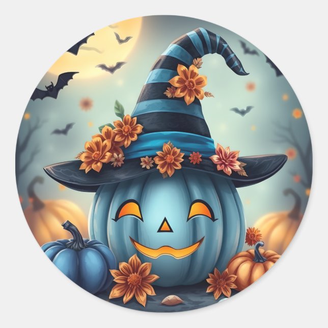 Blue Halloween Pumpkin Jack-o-lantern Runder Aufkleber (Vorderseite)
