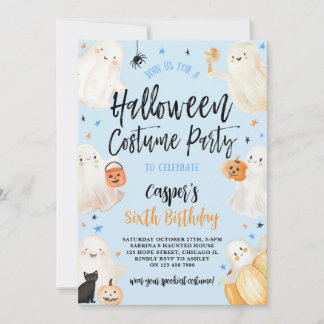 Blue Halloween Spooky Boy Birthday Costume Party Einladung