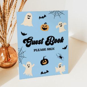 Blue Halloween Spooky Gästebuch Sockelschild
