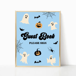Blue Halloween Spooky Guest Book Sign Poster