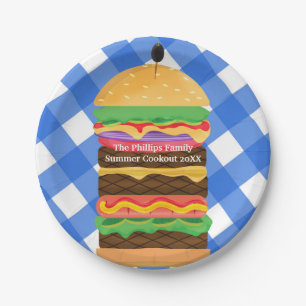 Blue Hamburger Summer Cookie Barbecue Party GRILLE Pappteller