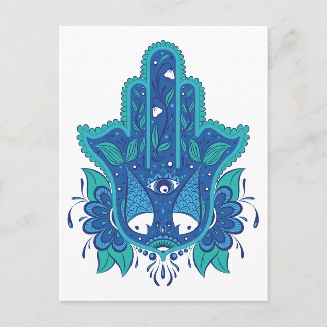 Blue Hamsa Design Postkarte (Vorderseite)