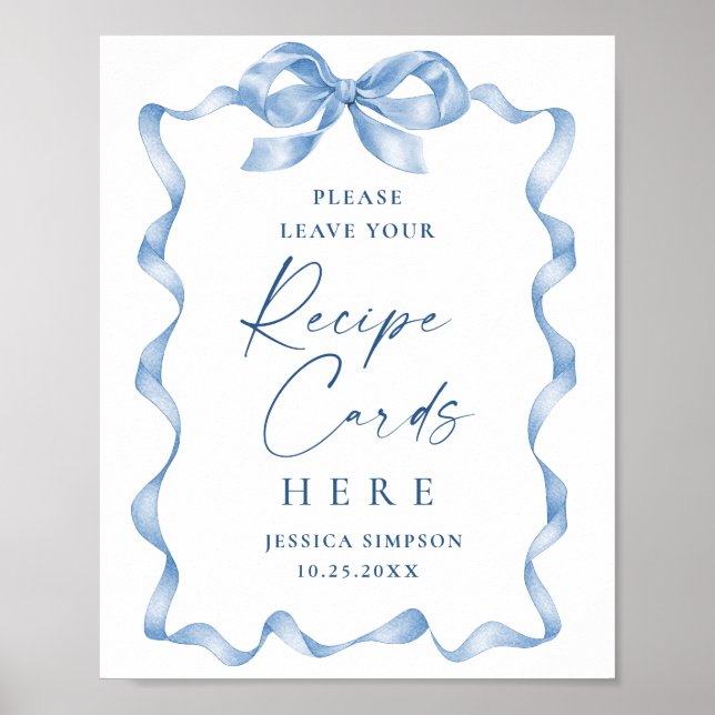 Blue Hand Draw Bridal Recipe Karten Poster (Vorne)