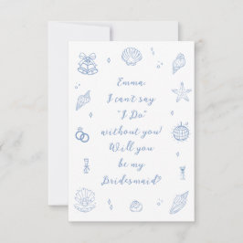 Blue Hand Drawing Coastal Bridesmaid Vorschlag Car Einladung