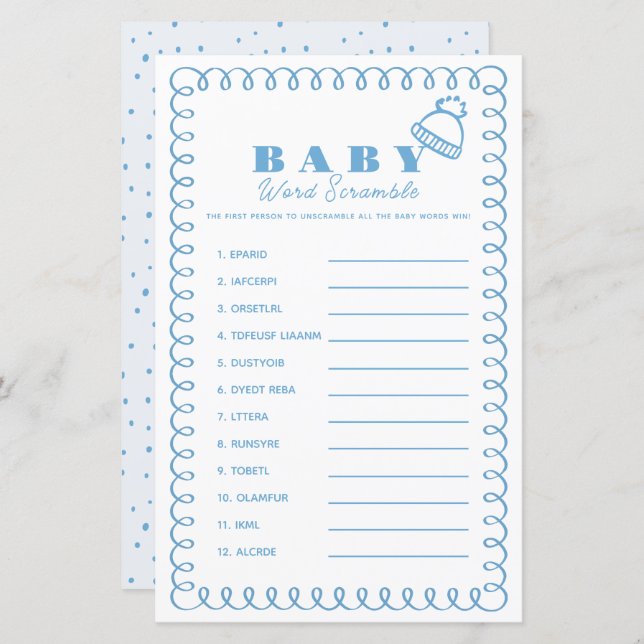 Blue Hand-Drawn Beanie Boy Baby Word Scramble (Vorne/Hinten)