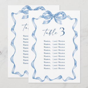 Blue Hand Drawn Bow Wedding Seating Chart Card Kar Einladung