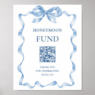 Blue Hand Drawn Bow Wedeymoon Fund Poster