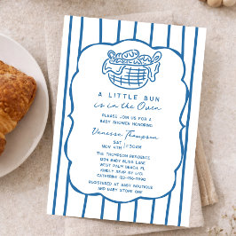 Blue Hand Drawn Bun In The Oven Boy Baby Shower Einladung