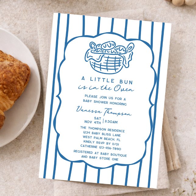 Blue Hand Drawn Bun In The Oven Boy Baby Shower Einladung (Von Creator hochgeladen)