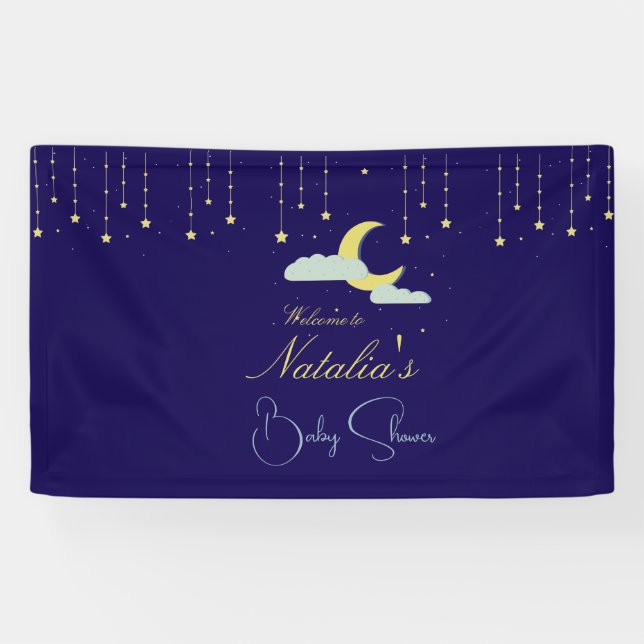 Blue Hand Drawn Celestial Star Moon Baby Dusche Banner (Horizontal)