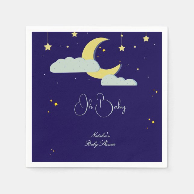 Blue Hand Drawn Celestial Star Moon Baby Dusche Serviette (Vorderseite)