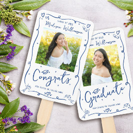 Blue Hand Drawn Doodle Graduation 2 Photo White Fächer