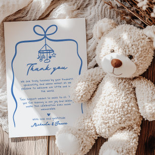 Blue Hand Drawn Doodle Ribbon Bow Boy Baby Dusche Dankeskarte