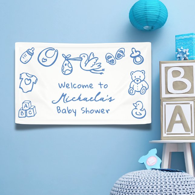 Blue Hand Drawn Doodle Whimsical Baby Dusche Banner (Von Creator hochgeladen)