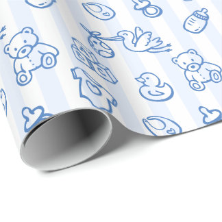 Blue Hand Drawn Doodle Whimsical Baby Dusche Geschenkpapier