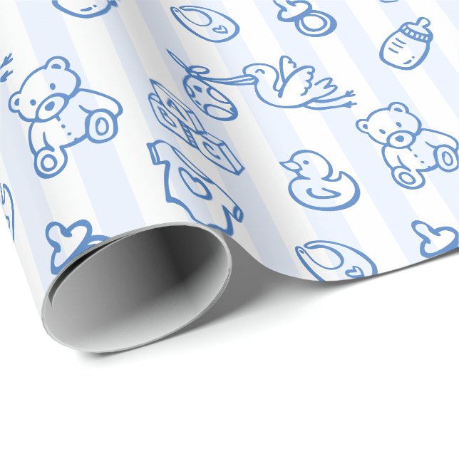 Blue Hand Drawn Doodle Whimsical Baby Dusche Geschenkpapier (Rolleneckpunkt)