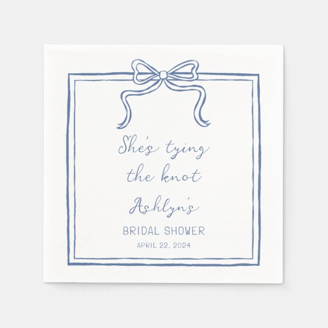 Blue Hand Drawn Sie bindet den Knoten Napkins Serviette (Vorderseite)