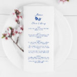 Blue Hand Drawn Whimsical Flower Wedding Menükarte<br><div class="desc">Blue Hand Drawn Whimsical Flower Wedding Menu</div>
