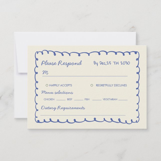 Blue hand drawn Whimsical Wedding  RSVP Karte (Vorderseite)