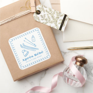 Blue Hand Gezeichnet Winter Après Bébé Babydusche Quadratischer Aufkleber