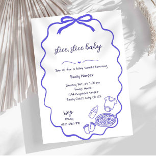 Blue Hand gezeichnete Pizza Baby Dusche Einladung