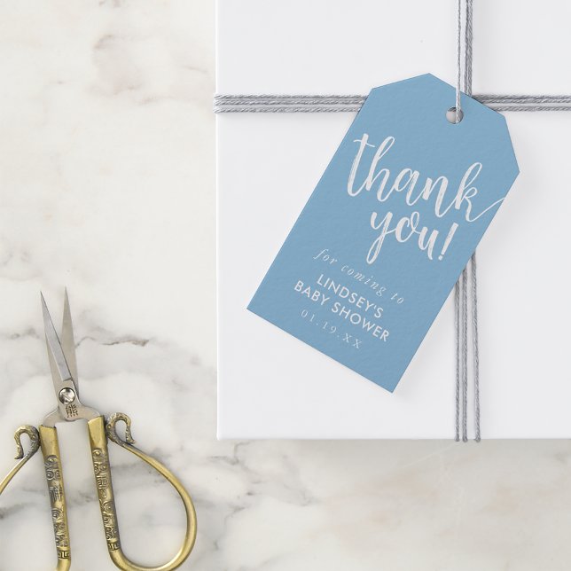 Blue Hand Lettered Baby Shower Vielen Dank für Ihr Geschenkanhänger (Von Creator hochgeladen)
