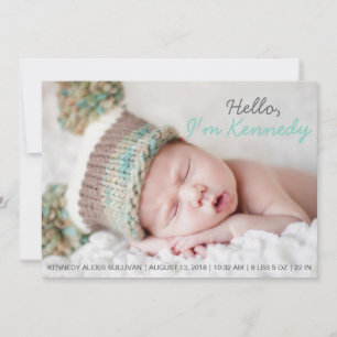 Blue Handgeschriebenes Foto Baby Birth Ankündigung