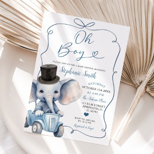 Blue Handgezeichnete Bow Elephant Baby Shower Boy Einladung