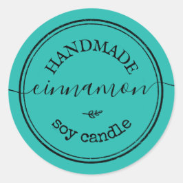 Blue Handmade Script Black Border Product Label Runder Aufkleber