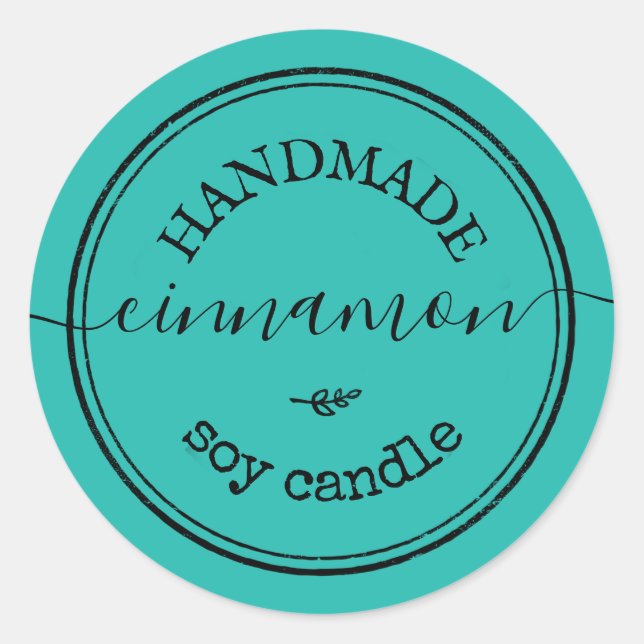 Blue Handmade Script Black Border Product Label Runder Aufkleber (Vorderseite)