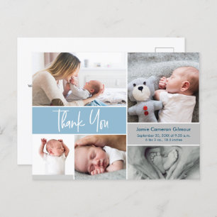 Blue Handschrift Foto Collage Baby Shower Postkarte