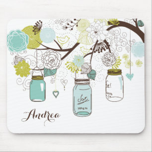 Blue Hanging Mason Jars Floral Personalisiert Mousepad