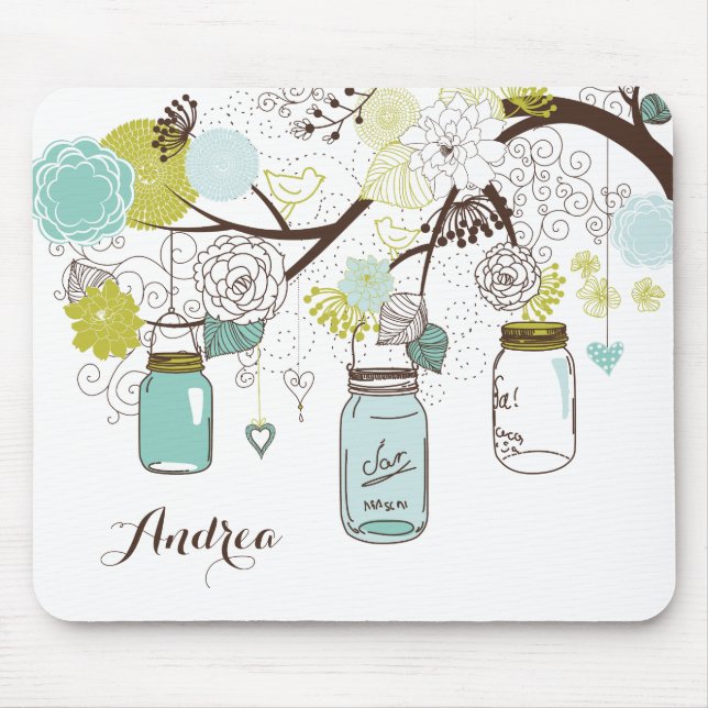 Blue Hanging Mason Jars Floral Personalisiert Mousepad (Vorne)
