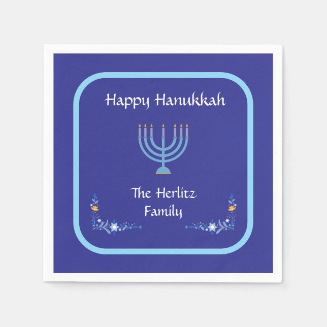 Blue HANUKKAH Menorah Customize NAME Serviette (Vorderseite)