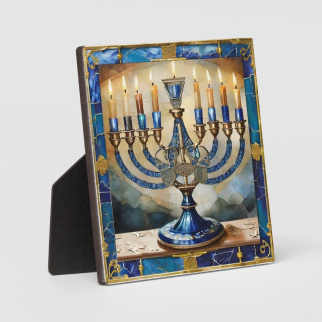 Blue Hanukkah Menorah Fotoplatte (Vorderseite)