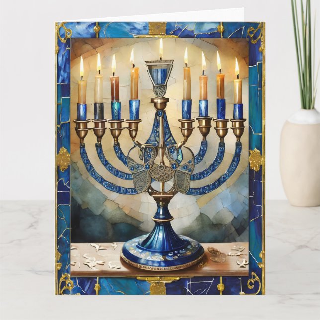 Blue Hanukkah Menorah Karte (Vorderseite)
