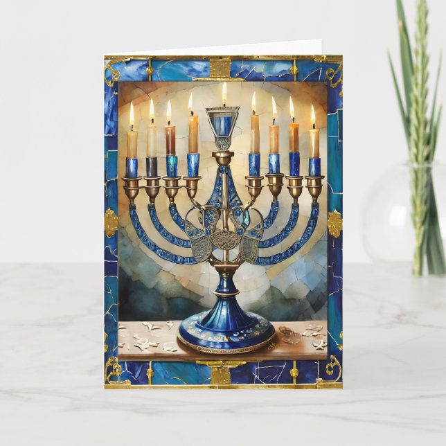 Blue Hanukkah Menorah Karte (Vorderseite)